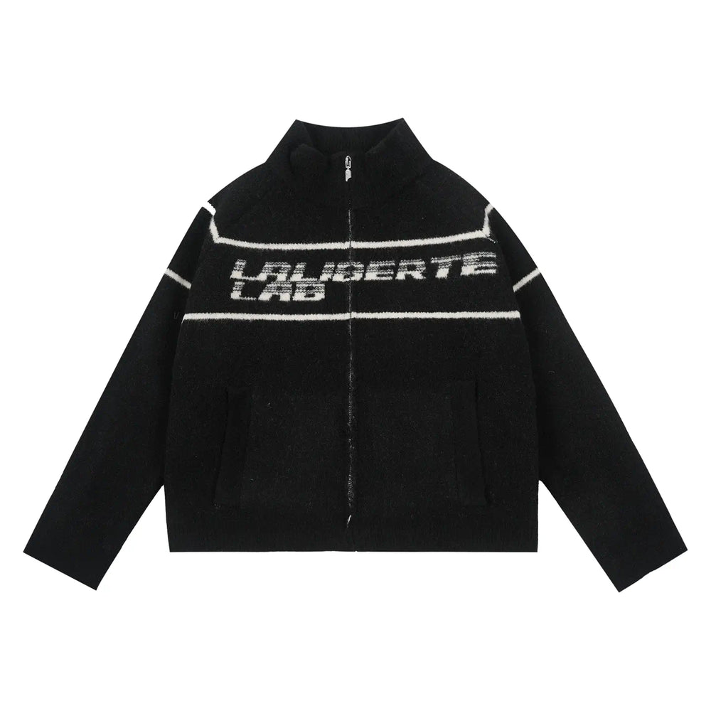 Labt Striped Jacquard Knit Zip Up Jacket | Face 3 Face