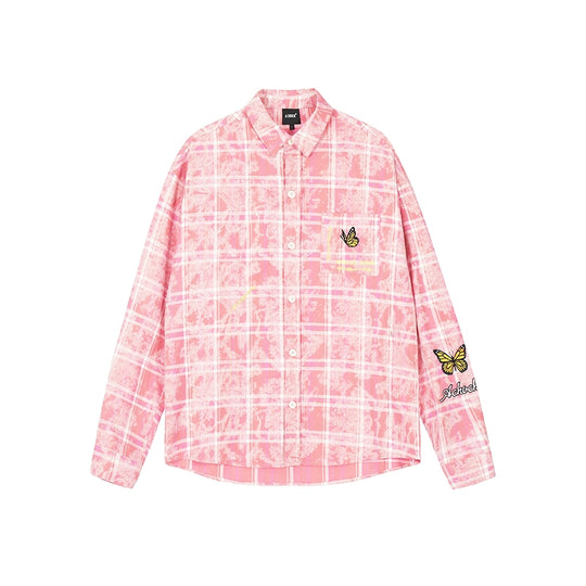 Achock Washed Plaid Butterfly Embroidery Long Sleeved Shirt | Face 3 Face