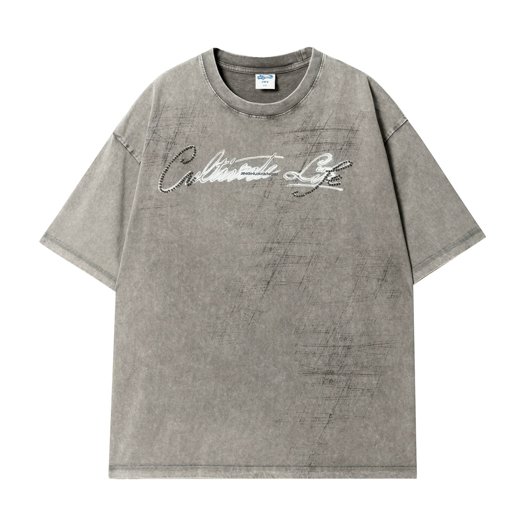 JHYQ Washed Beads Abrasion Print Tee | Face 3 Face