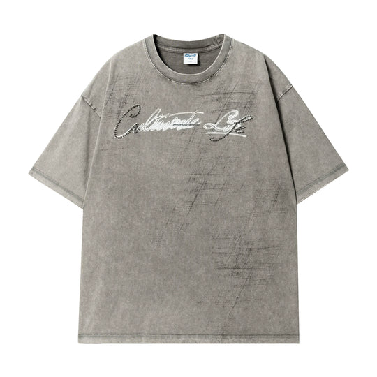 JHYQ Washed Beads Abrasion Print Tee | Face 3 Face