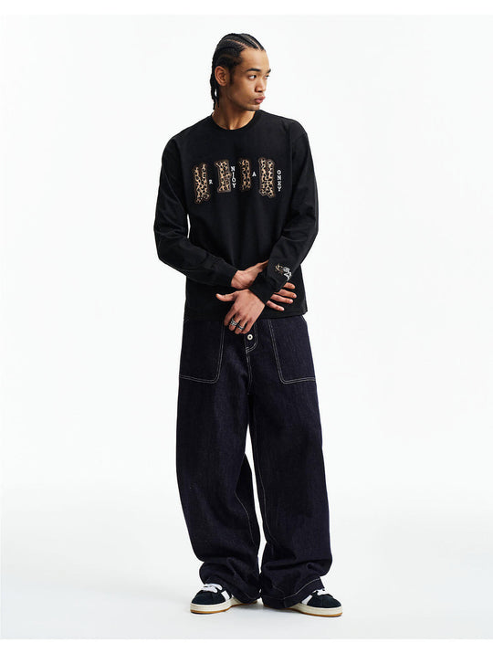 MEDM Leopard Print Logo Patch Long Sleeve Tee | Face 3 Face