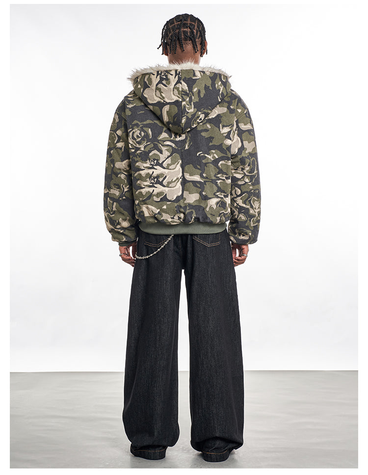 F3F Select Fur Lining Camouflage Hoodie Work Jacket | Face 3 Face