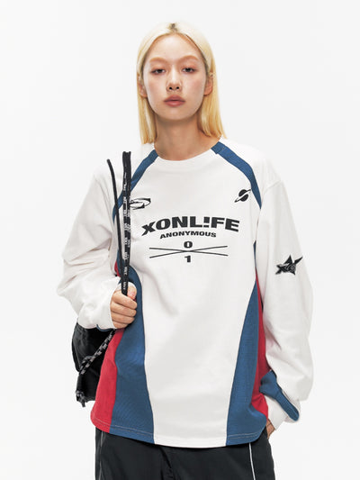 XONLIFE Contrast Color Letter Print Long Sleeved Soccer Jersey Tee | Face 3 Face