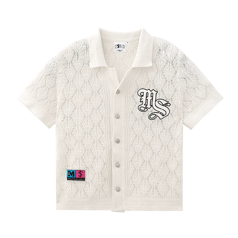 MEDM x STK Patch Embroidery Open Knit Short Sleeve Shirt | Face 3 Face