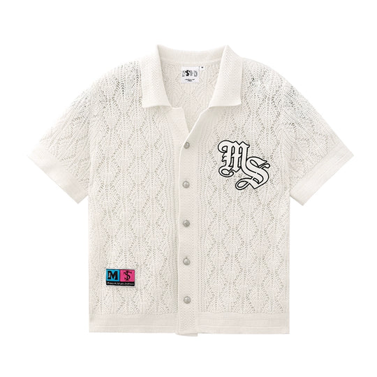 MEDM x STK Patch Embroidery Open Knit Short Sleeve Shirt | Face 3 Face