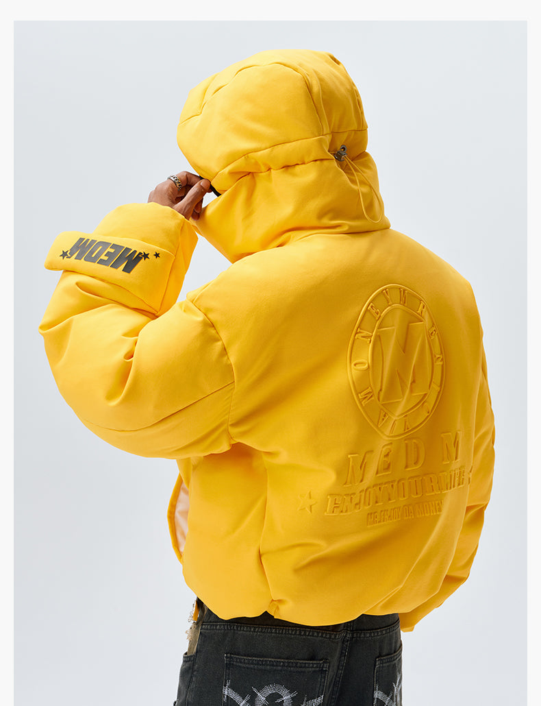 MEDM Embossed Logo Hooded Down Jacket | Face 3 Face