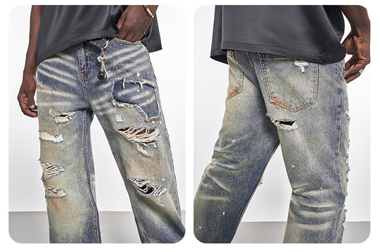 F3F Select Stone Washed Splash Ink Hole Distressed Jeans | Face 3 Face