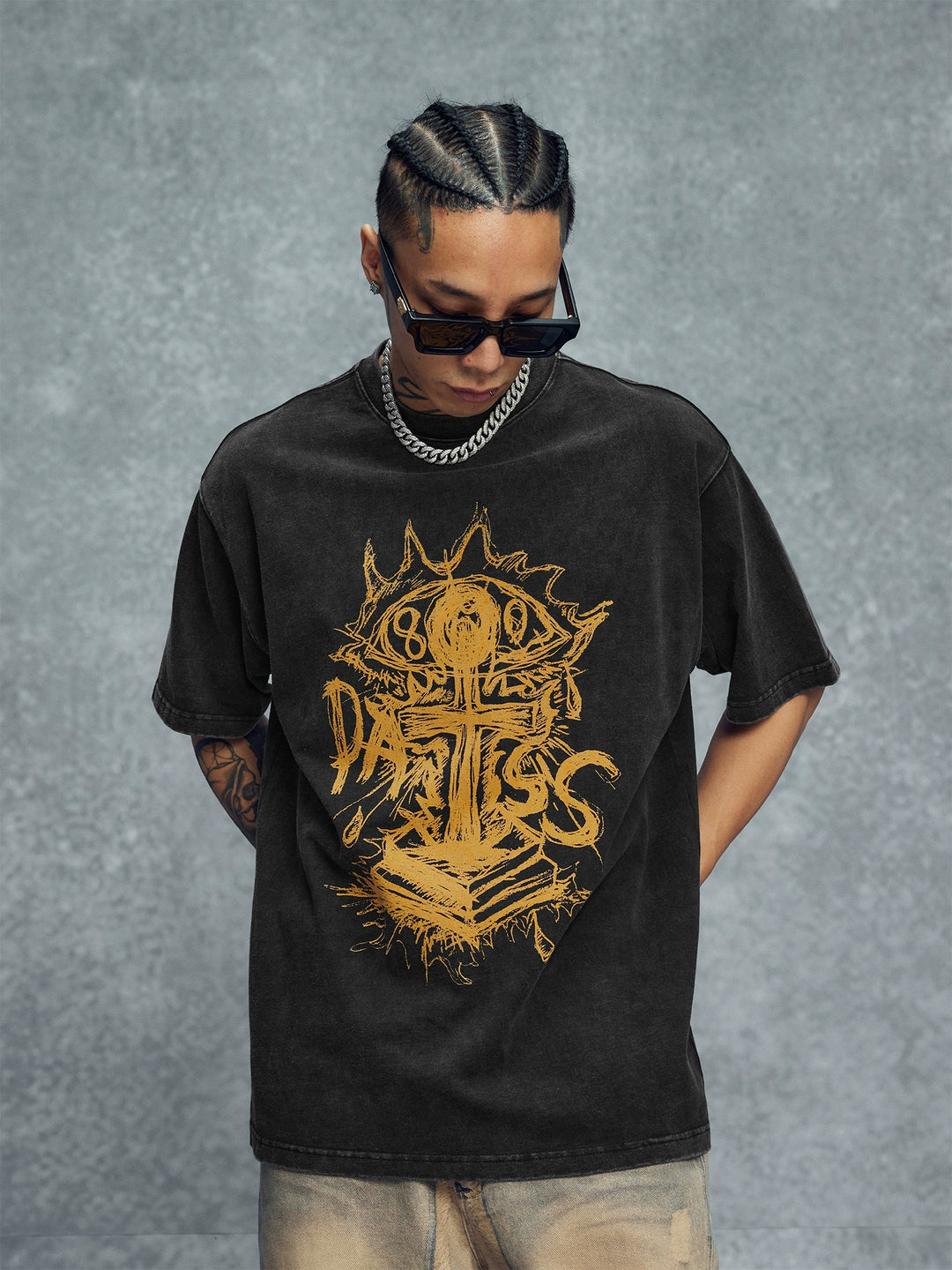 1807 Hand Painted Cross Flame Print Tee | Face 3 Face