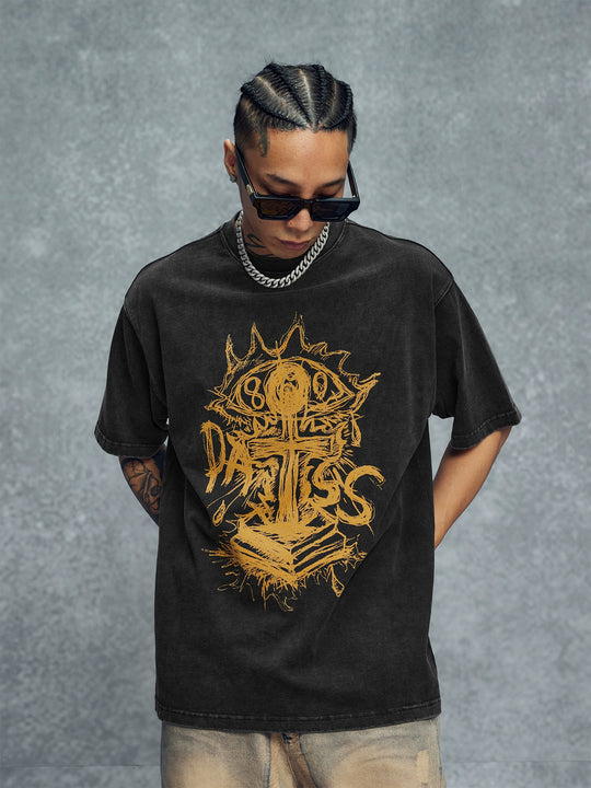 1807 Hand Painted Cross Flame Print Tee | Face 3 Face