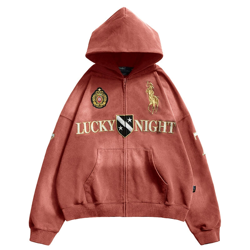Remedy Washed Patch Embroidered Zip Up Hoodie | Face 3 Face