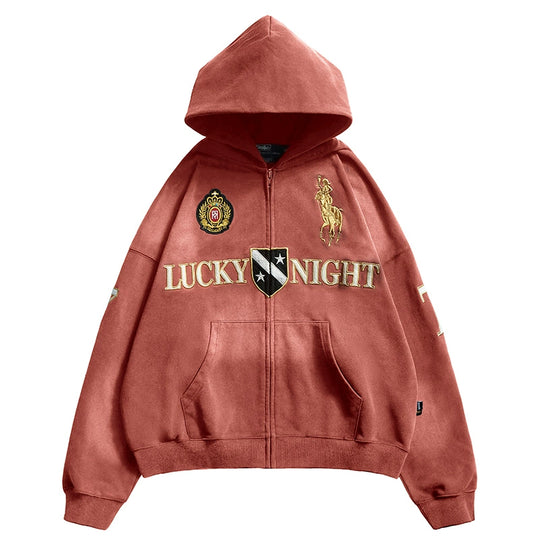 Remedy Washed Patch Embroidered Zip Up Hoodie | Face 3 Face