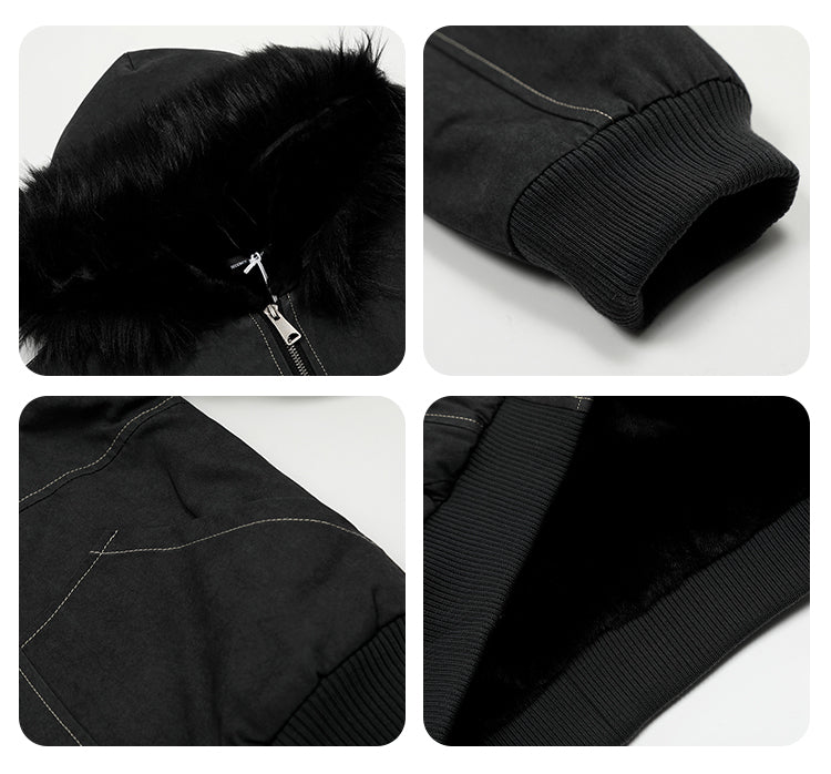 F3F Select Washed Deconstruction Fur Hooded Bomber Jacket | Face 3 Face