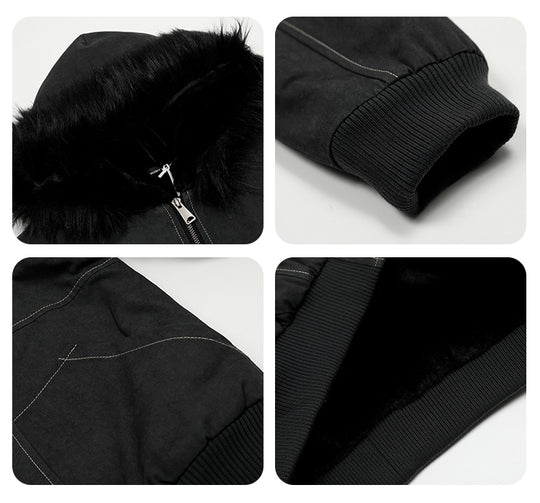 F3F Select Washed Deconstruction Fur Hooded Bomber Jacket | Face 3 Face