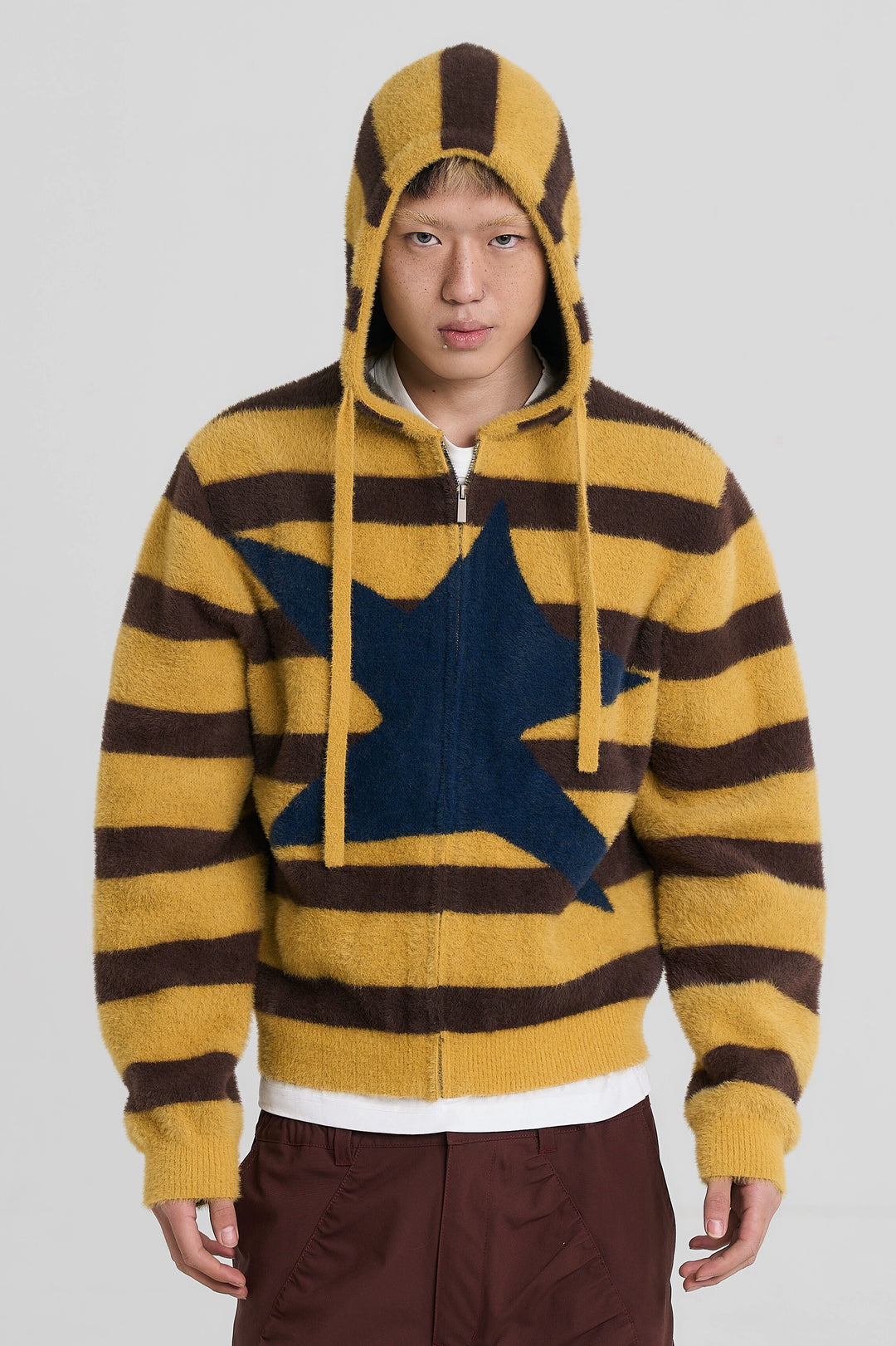 EVILKNIGHT(EK) Striped Star Knit Zip-Up Hoodie | Face 3 Face