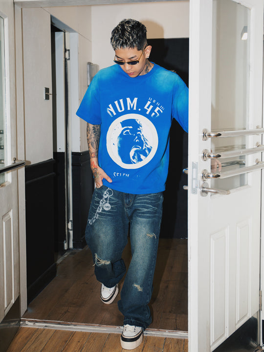 S45 Portrait Slogan Printing Washed Old Tee | Face 3 Face