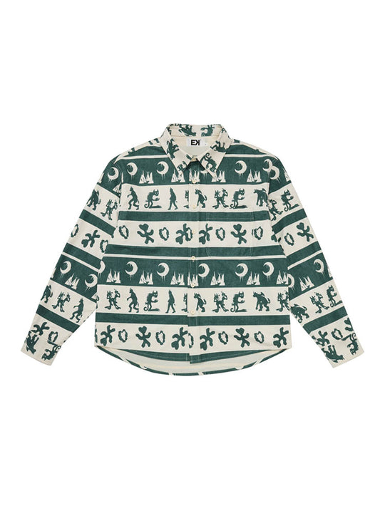 EVILKNIGHT(EK) Ethnic Print Striped Long Sleeve Shirt | Face 3 Face