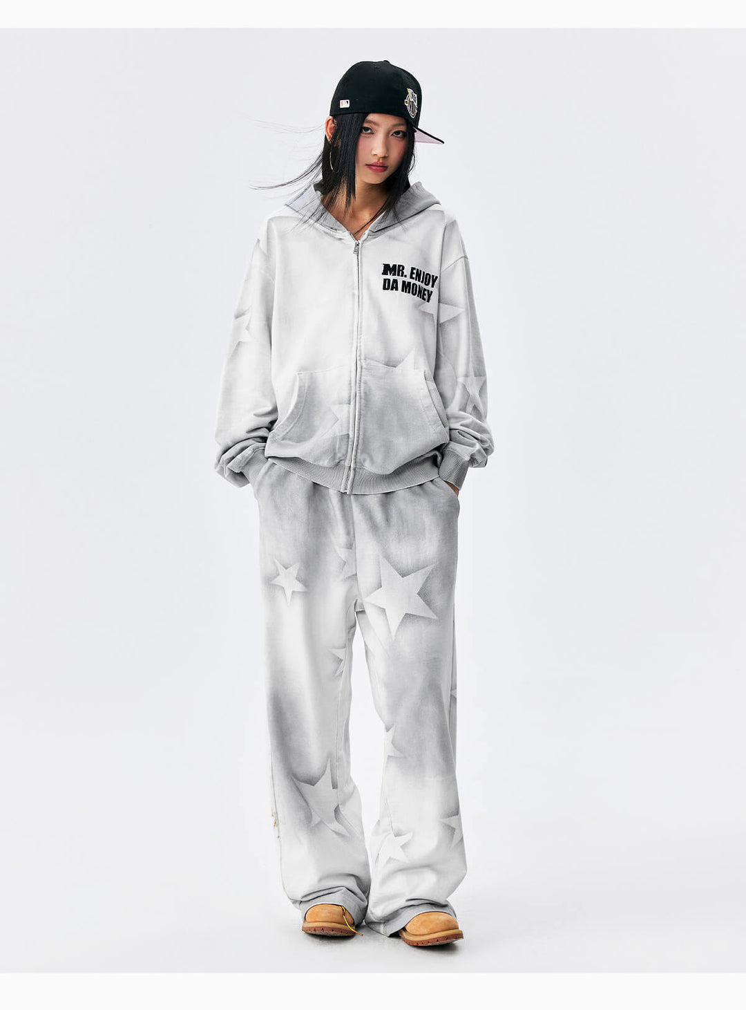 MEDM Washed Star All Over Print Zip Up Hoodie | Face 3 Face