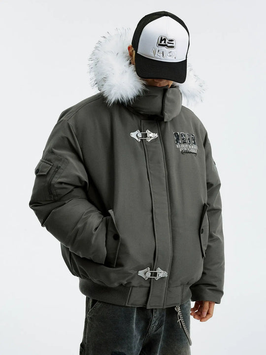 MEDM Detachable Fur Metal Snaps Down Jacket | Face 3 Face