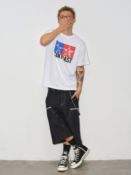 NOVACAM Double Star Girl Graphic Print Short Sleeve Tee | Face 3 Face