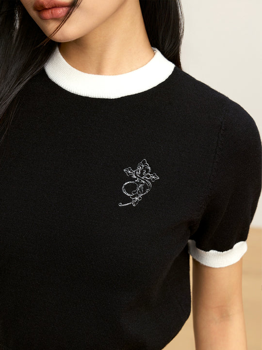 Small Town Kid Contrast Color Knit Slim Fit Cropped Tee | Face 3 Face