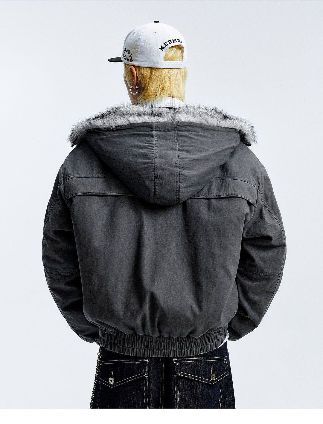 MEDM Fur Lined Washed Work Hooded Jacket | Face 3 Face