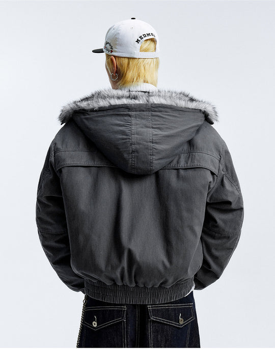 MEDM Fur Lined Washed Work Hooded Jacket | Face 3 Face