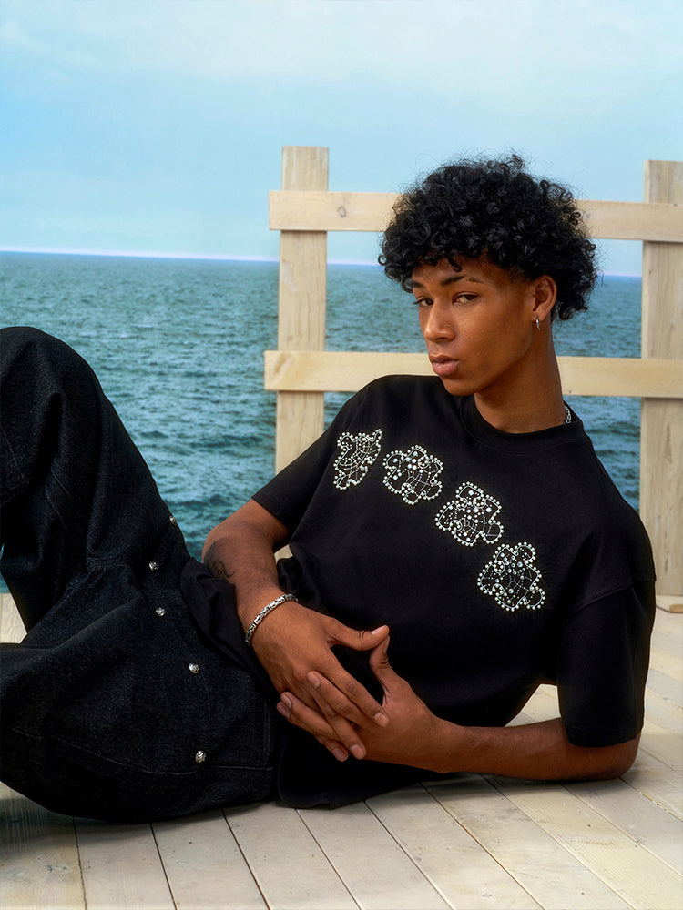 YADcrew Rhinestone Pearl Puzzle Logo Tee | Face 3 Face