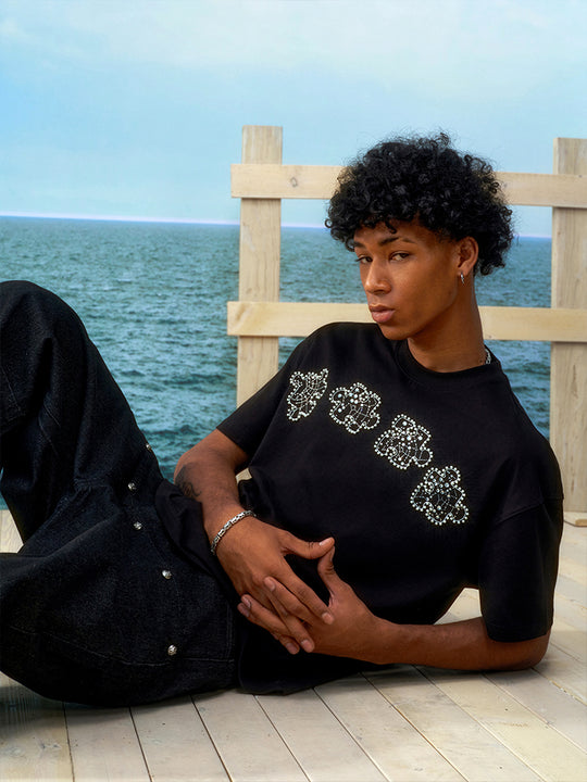 YADcrew Rhinestone Pearl Puzzle Logo Tee | Face 3 Face