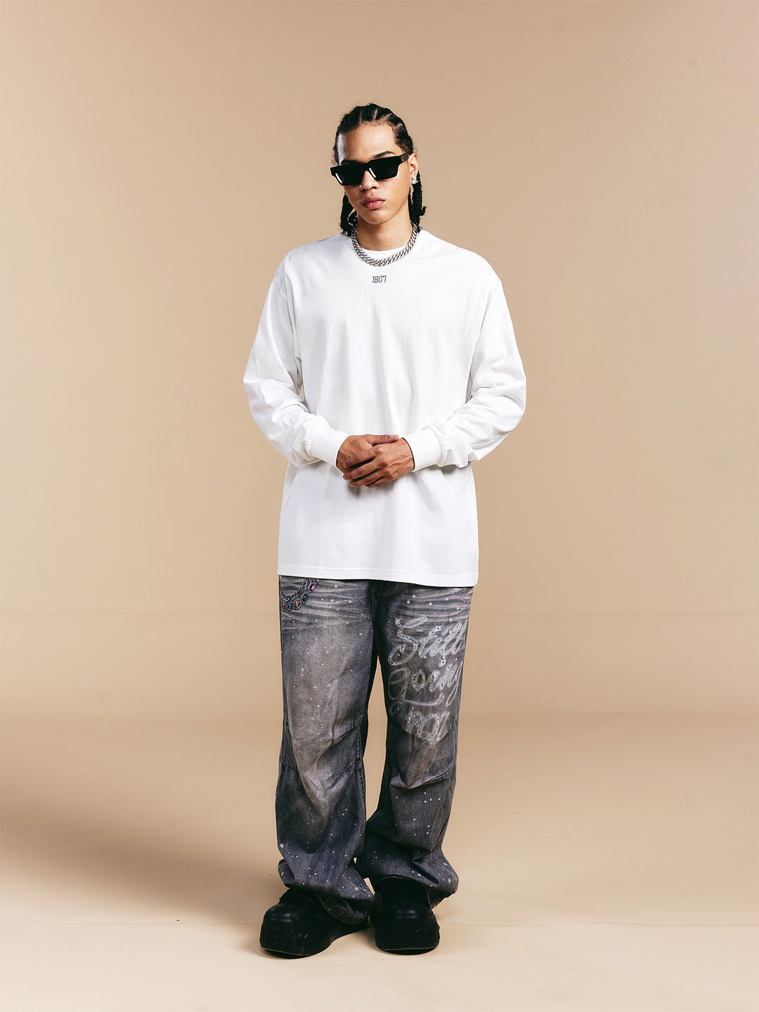 1807 Crystal Rhinestone Logo Long Sleeve Tee | Face 3 Face