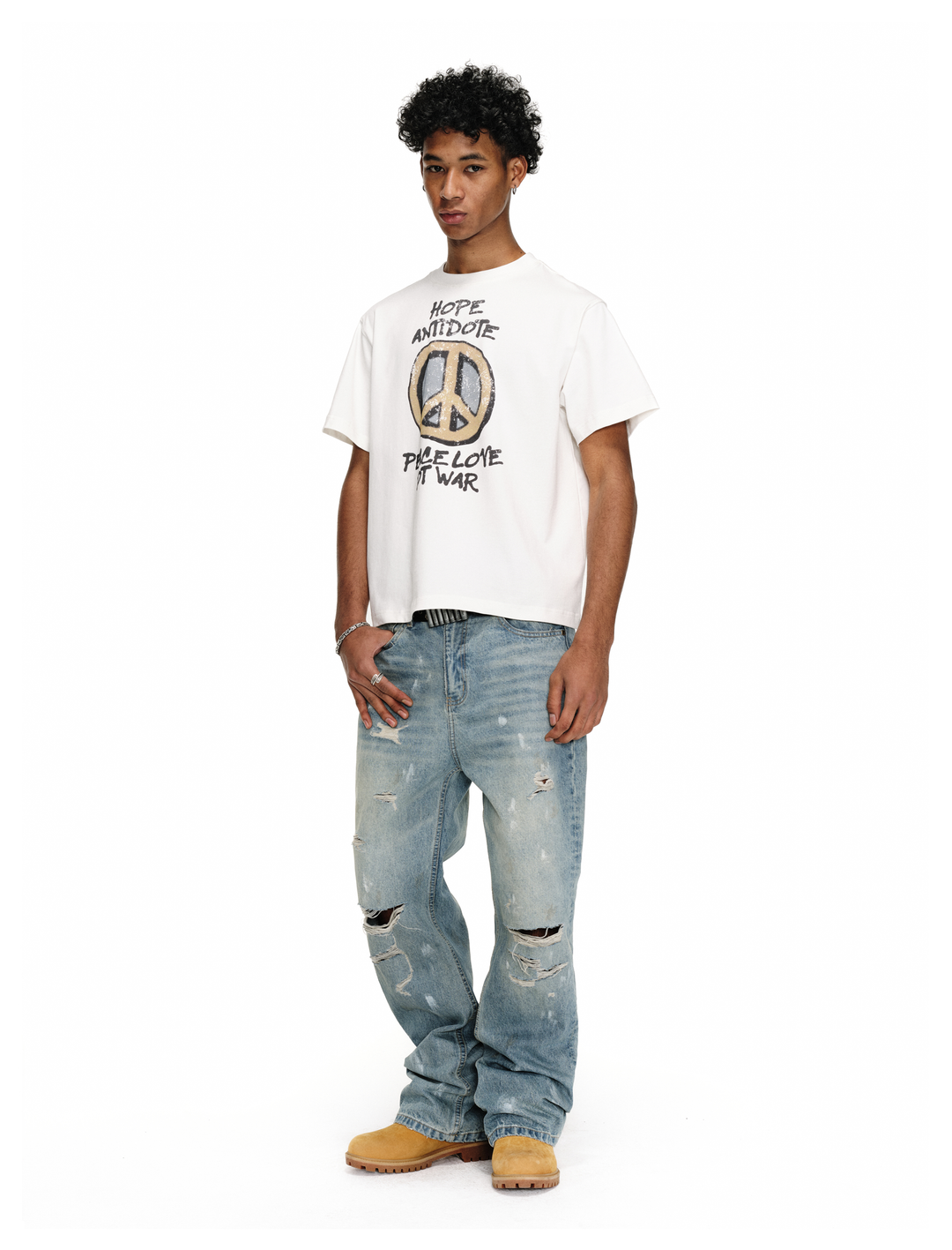 ANTIDOTE Washed Ripped Holes Light Blue Flared Jeans | Face 3 Face