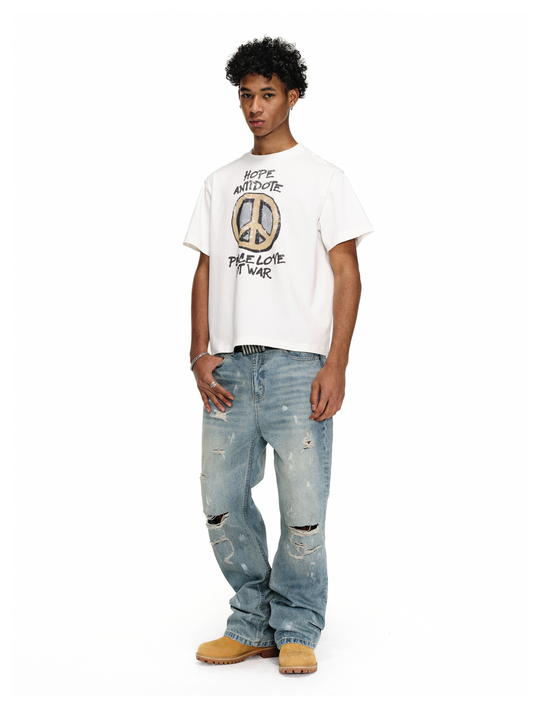 ANTIDOTE Washed Ripped Holes Light Blue Flared Jeans | Face 3 Face