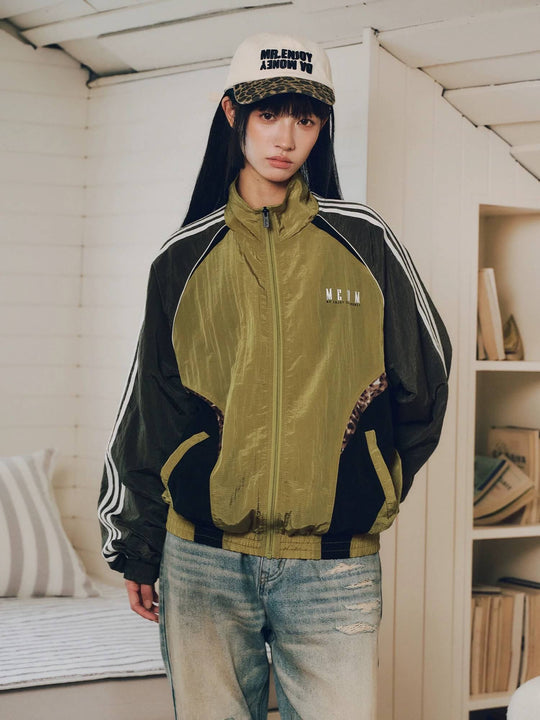 MEDM Leopard Print Color Block Track Jacket | Face 3 Face
