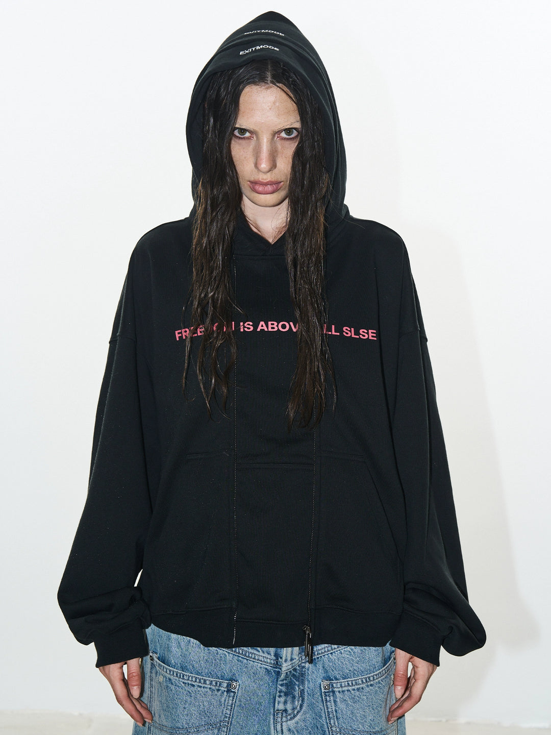 BLIND NO PLAN Double-Layer Patchwork Zipper Printed Hoodie | Face 3 Face