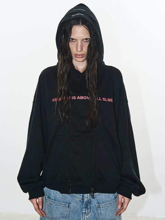 BLIND NO PLAN Double-Layer Patchwork Zipper Printed Hoodie | Face 3 Face