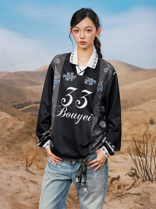 YADcrew Ethnic Puzzle Long Sleeve Polo Soccer Jersey | Face 3 Face