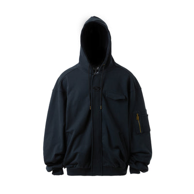 STEEPC Loose Navy Blue Zip Up Hooded Sweatshirt Jacket | Face 3 Face