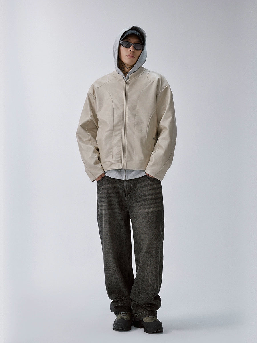 F2CE Patchwork Grain PU Leather Racing Jacket | Face 3 Face