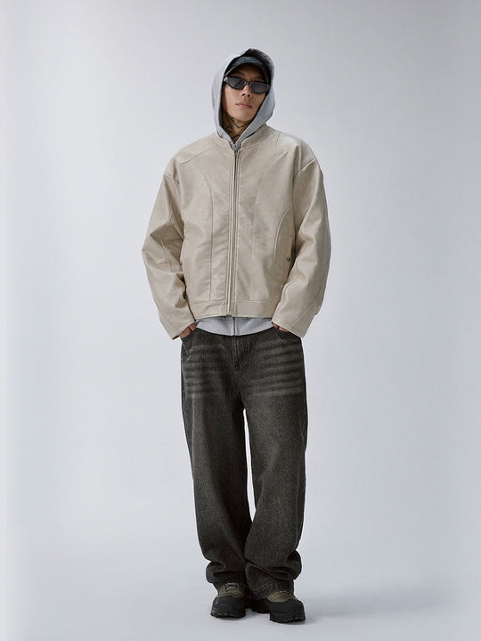 F2CE Patchwork Grain PU Leather Racing Jacket | Face 3 Face