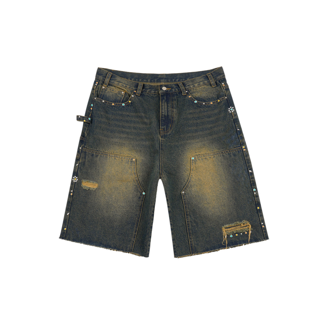 S45 Gem Woodcutting Distressed Raw Edge Denim Shorts | Face 3 Face
