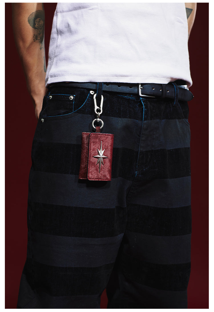 Remedy Metal Studded Keychain Coin Card Leather Wallet | Face 3 Face