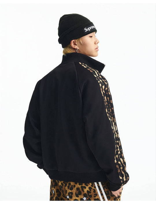 MEDM Leopard Print Stripe Sleeve Track Jacket | Face 3 Face