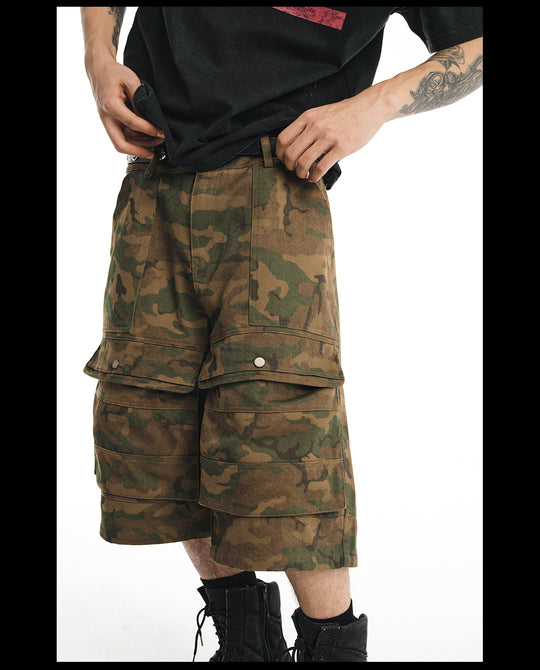 NOVACAM Camouflage & Black Baggy Work Cargo Shorts | Face 3 Face