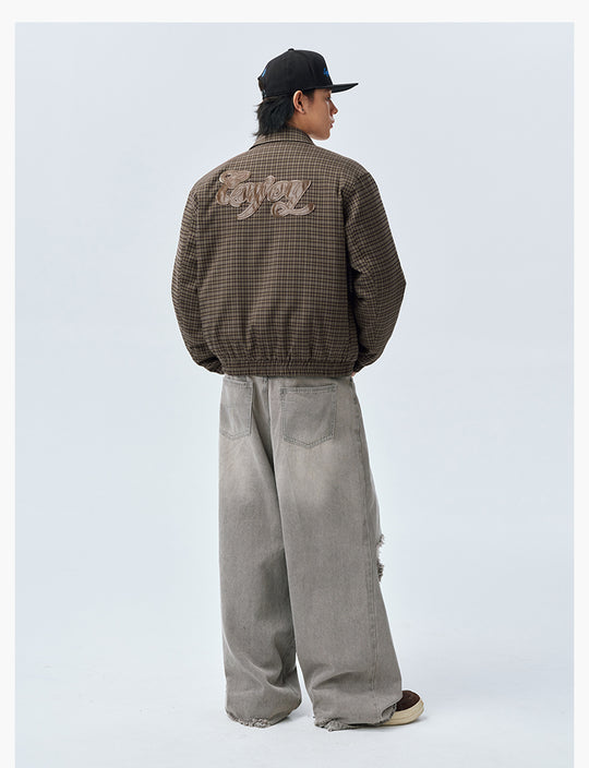 MEDM Plaid Quilted-Lined Leather Patch Track Jacket | Face 3 Face