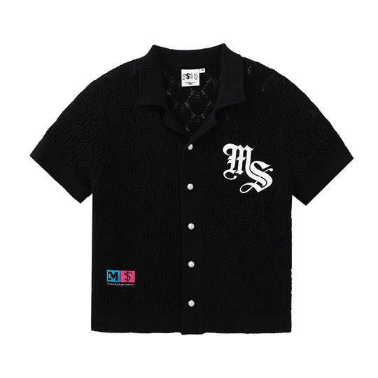 MEDM x STK Patch Embroidery Open Knit Short Sleeve Shirt | Face 3 Face