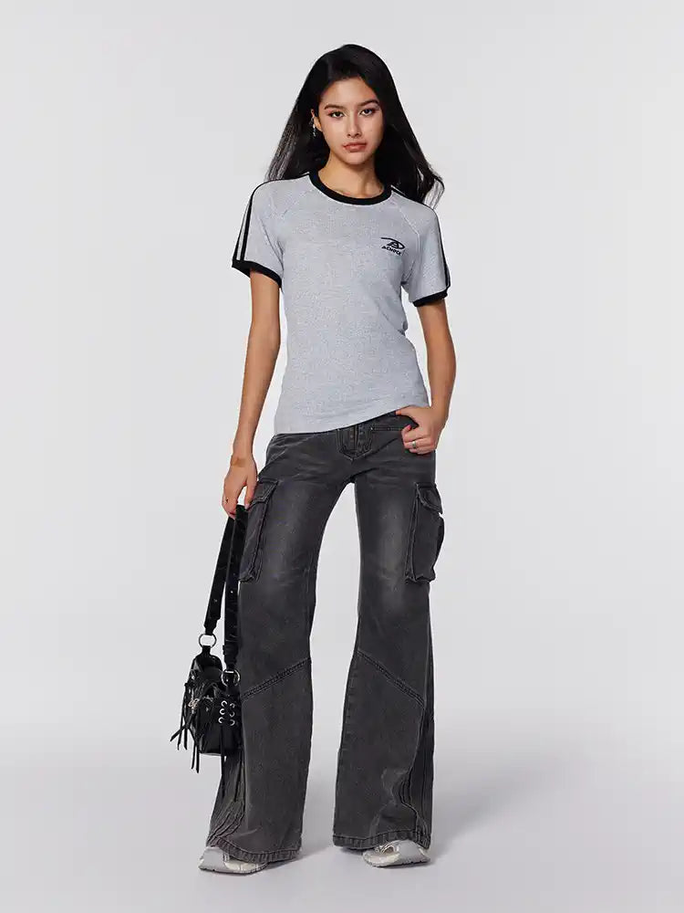 Achock Striped Girls Slim Short Waffle Knit Tee | Face 3 Face