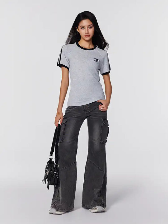 Achock Striped Girls Slim Short Waffle Knit Tee | Face 3 Face