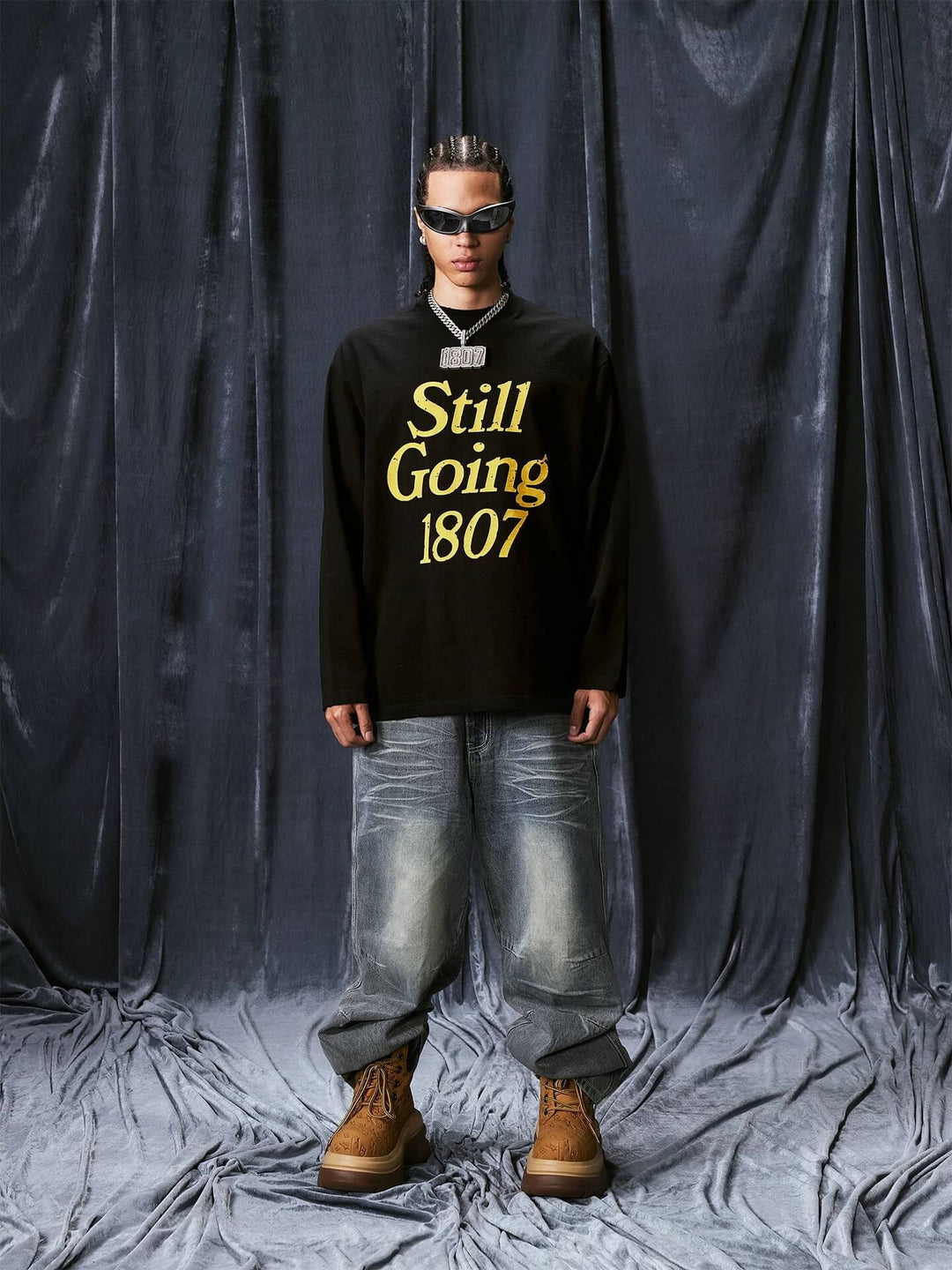 1807 STILLGOING Vintage Flocked Print Long Sleeve Tee | Face 3 Face