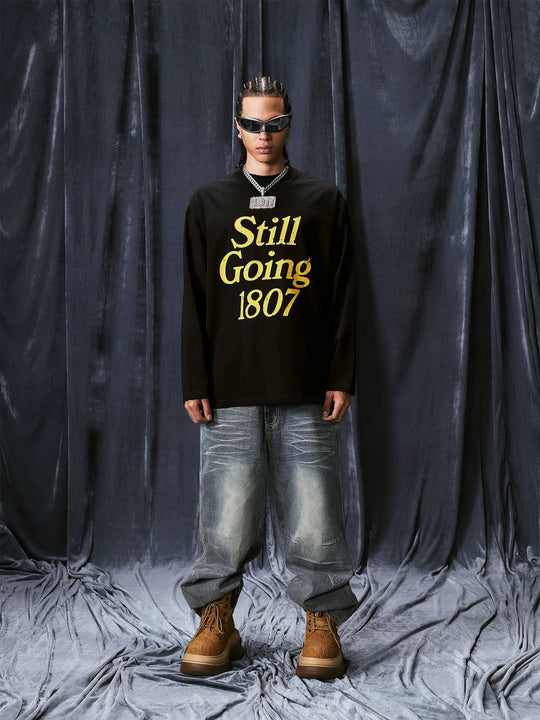 1807 STILLGOING Vintage Flocked Print Long Sleeve Tee | Face 3 Face