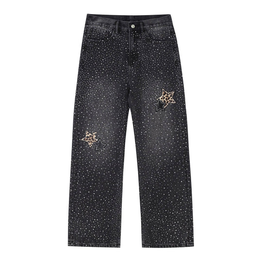 MEDM All Over Rhinestone Star Patch Jeans | Face 3 Face