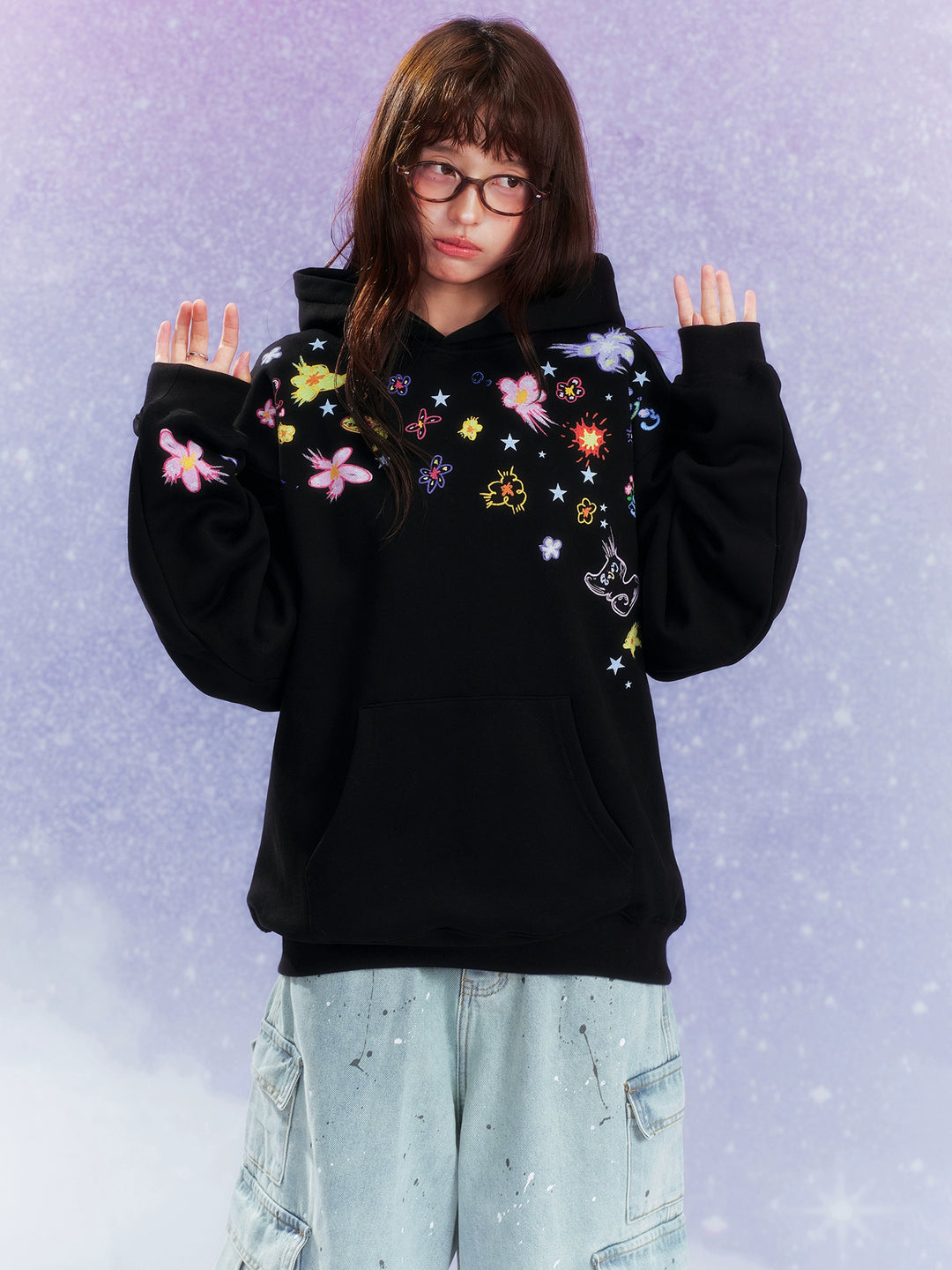 MEDM Graffiti Flower Print Hoodie | Face 3 Face